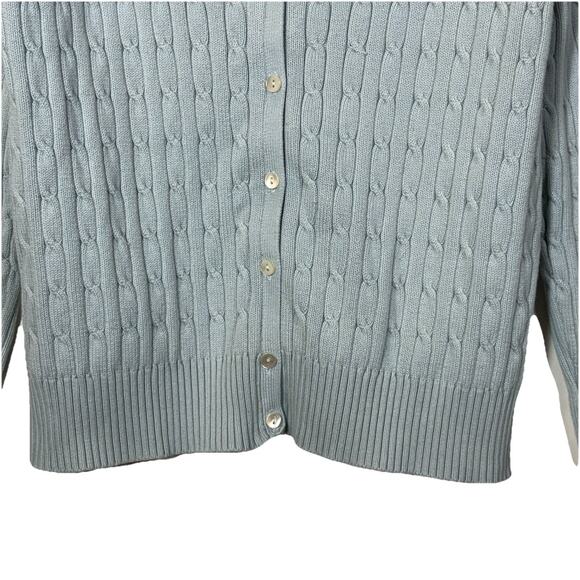 Eddie Bauer Icy Blue Cardigan Cable Knit Sweater Small Vintage Preppy Buttons - Picture 3 of 9
